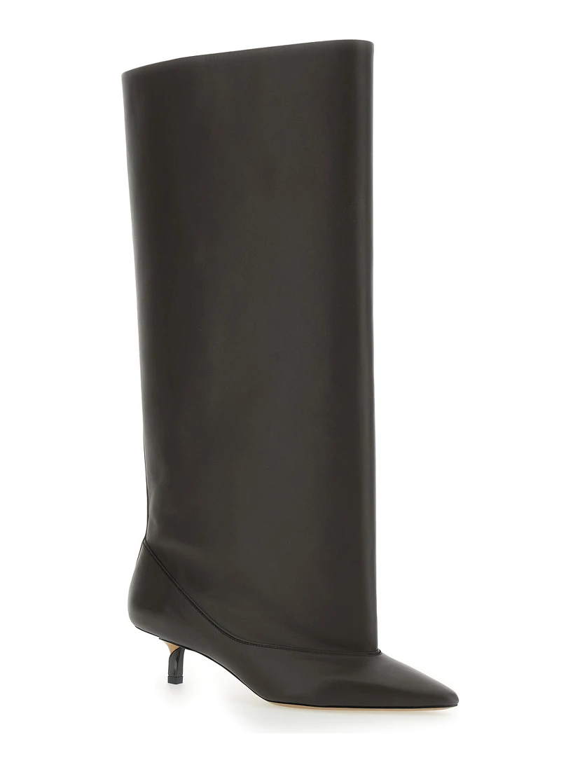 Les Bottes Tourni Brown Boots with Pointed Toe and Low Stiletto Heel in Leather Woman