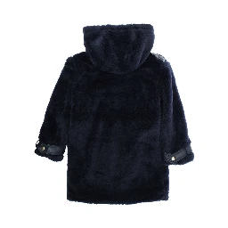 Blue Coat with Fixed Hood and Front Button Closure in Ecofur Girl