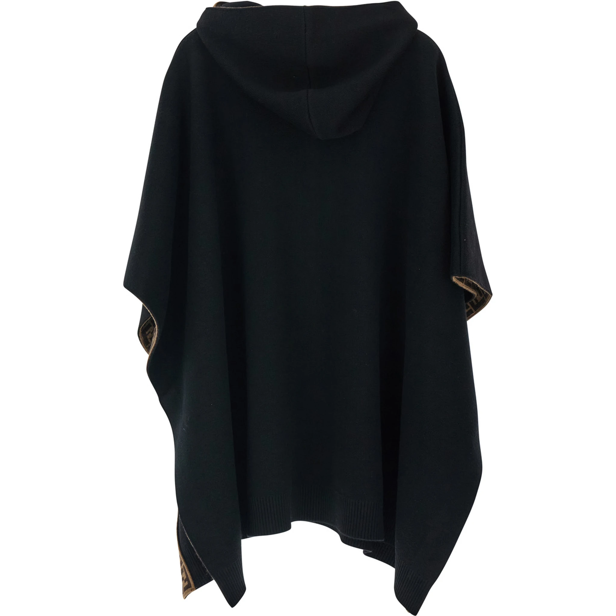 Black Hooded Cape with Logo Lettering on the Front in Virgin Wool Girl