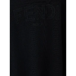 Black Hooded Cape with Logo Lettering on the Front in Virgin Wool Girl