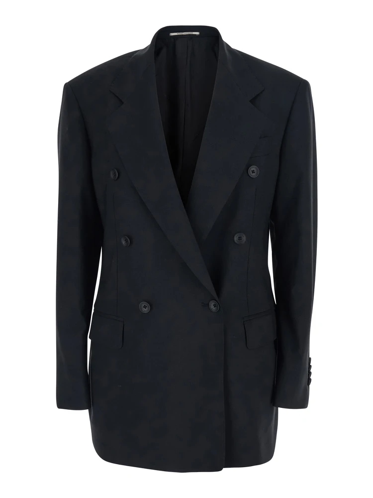 Black Double Breasted Jacket with Classic Lapels in Wool Woman