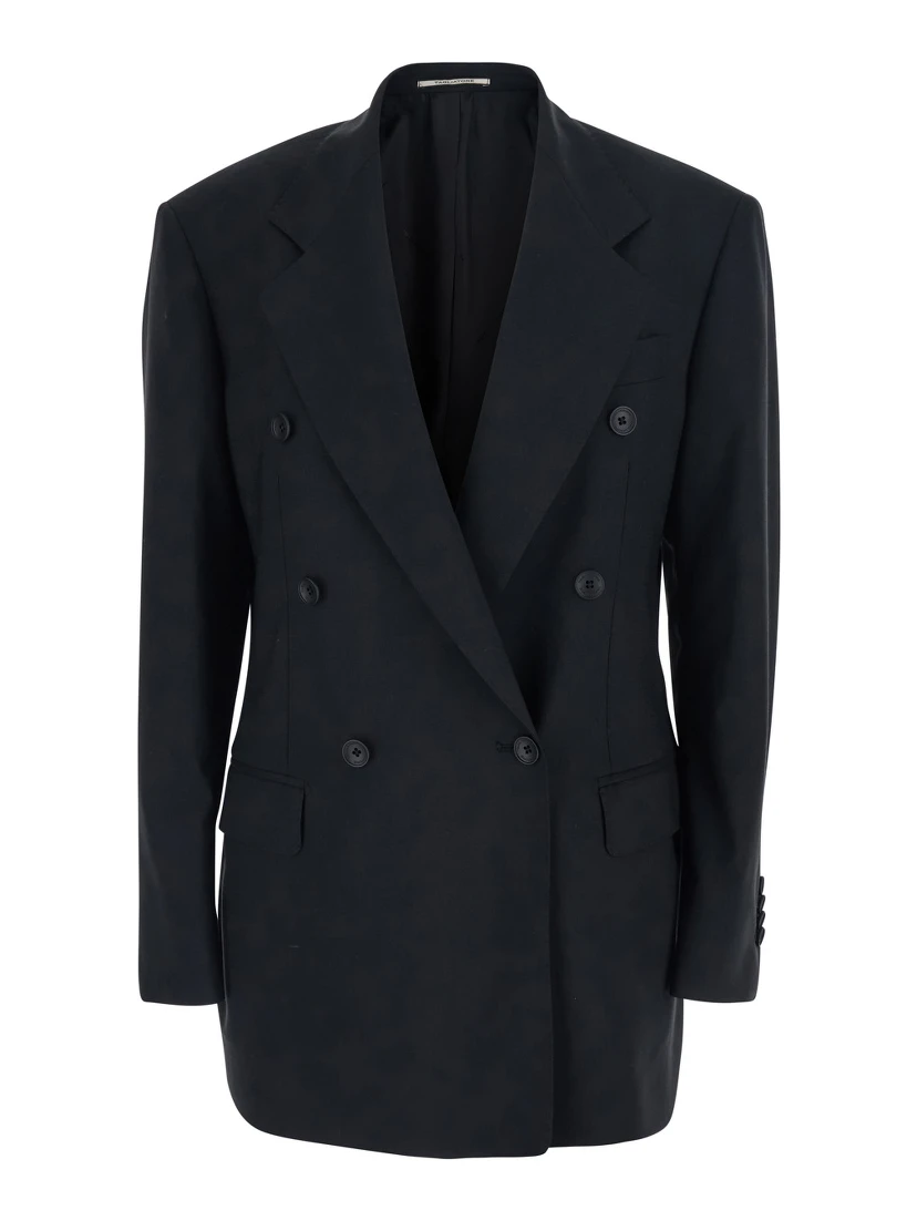 Black Double Breasted Jacket with Classic Lapels in Wool Woman