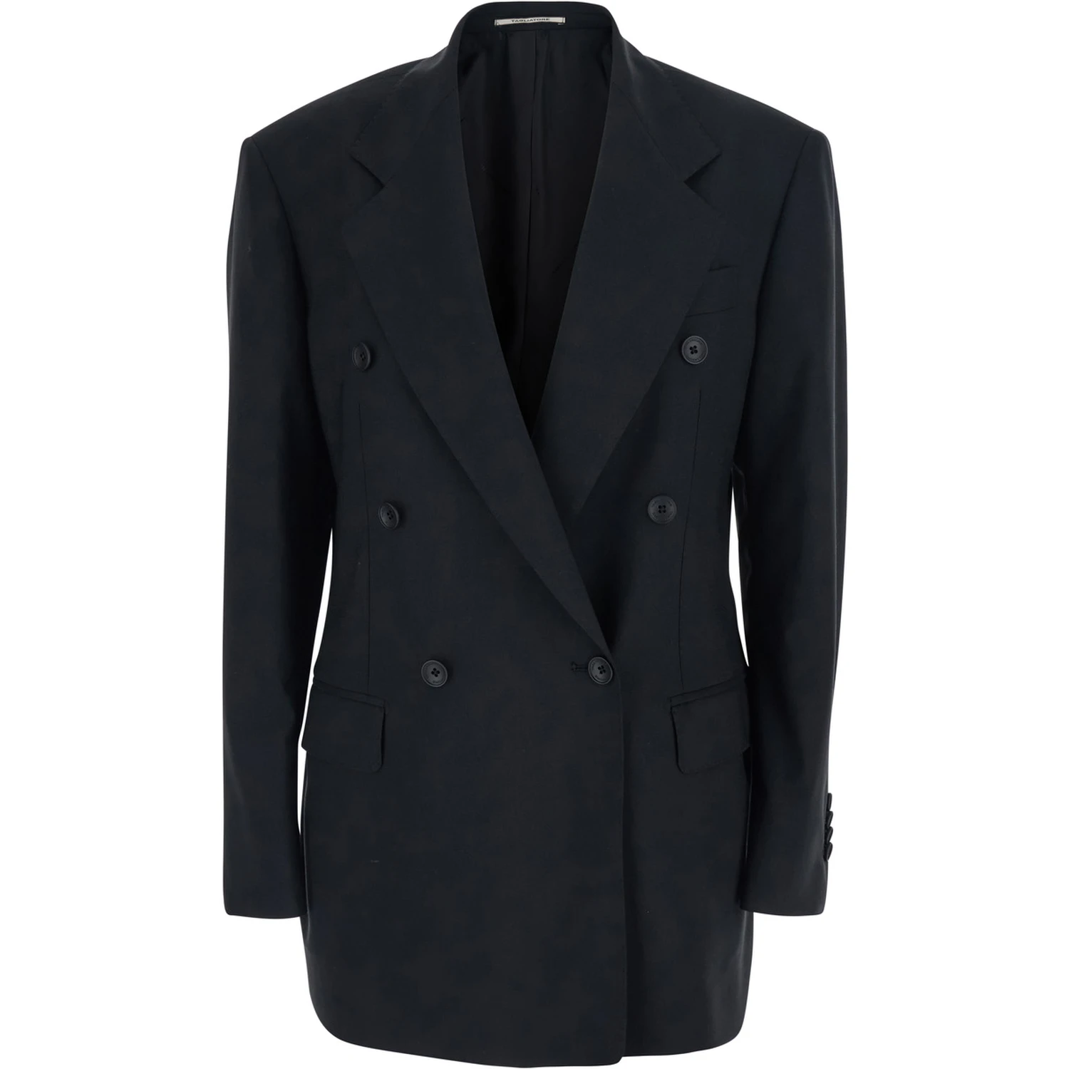 Black Double Breasted Jacket with Classic Lapels in Wool Woman