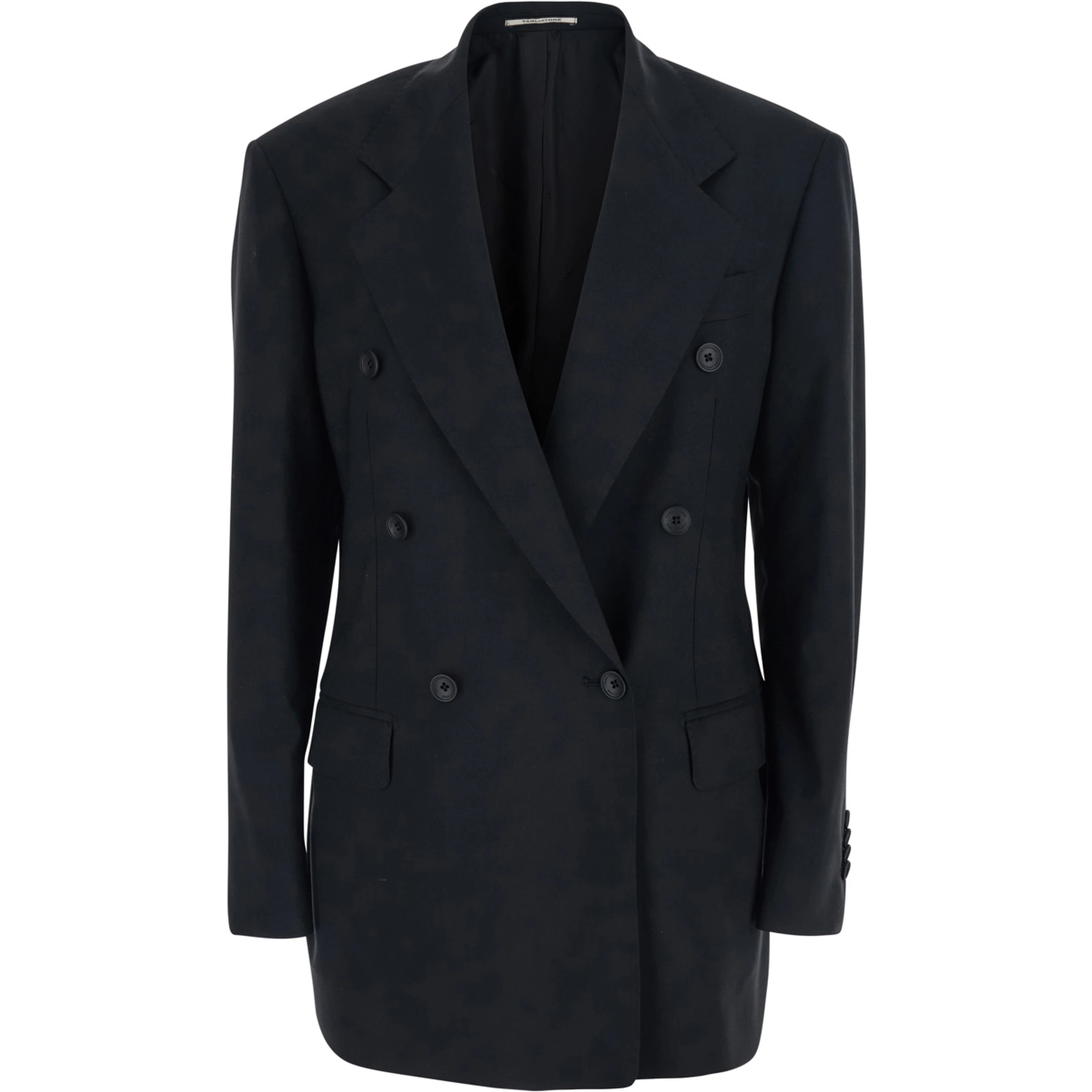 Black Double Breasted Jacket with Classic Lapels in Wool Woman