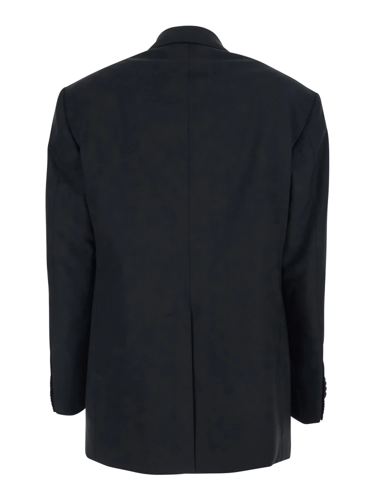 Black Double Breasted Jacket with Classic Lapels in Wool Woman alternative