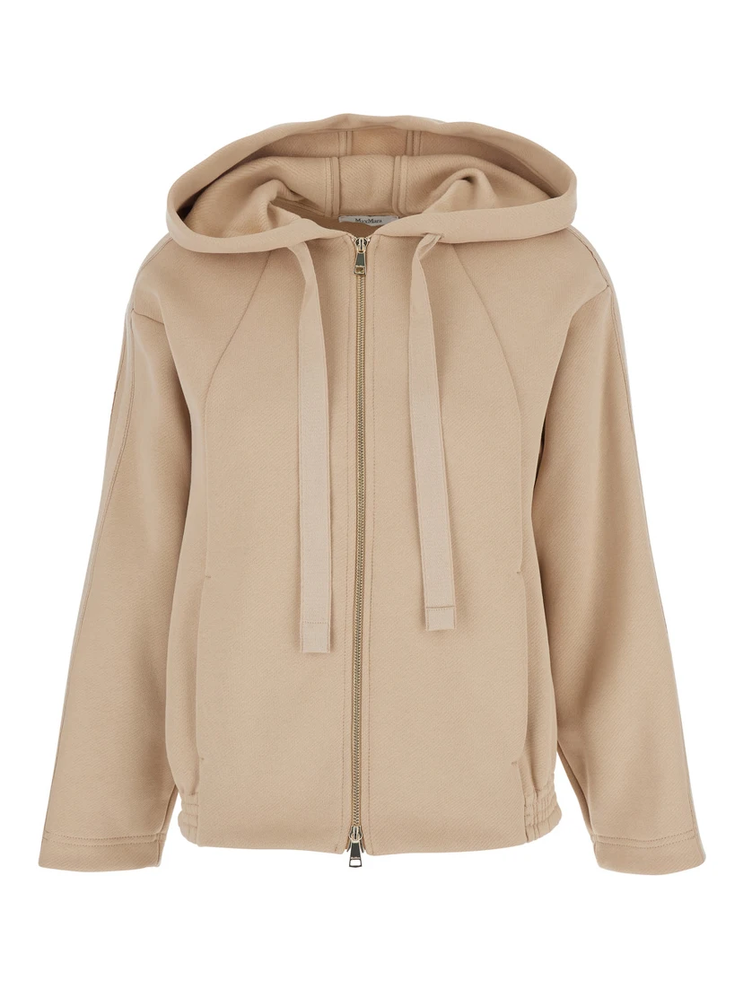 Omelia Beige Hoodie with Drawstring and Logo Lettering on the Back in Cotton Woman