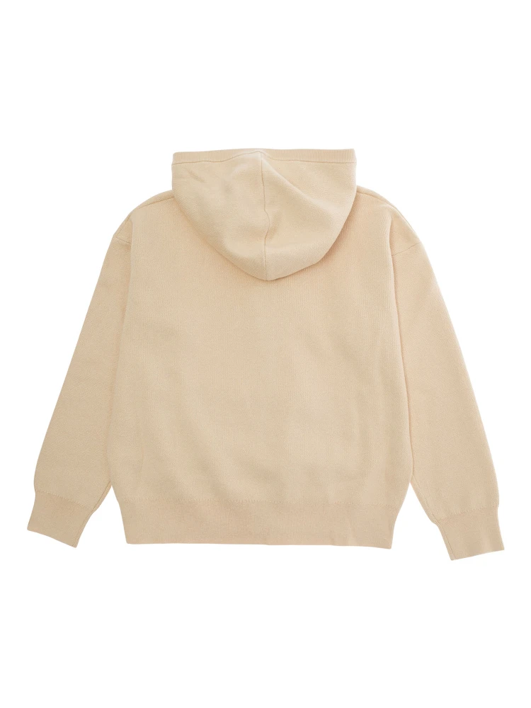 Beige Sweatshirt with Fixed Hood and Logo Lettering on the Front in Cotton Blend Girl alternative