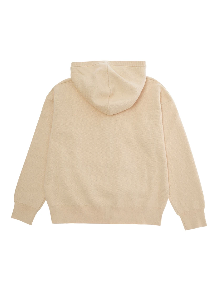 Beige Sweatshirt with Fixed Hood and Logo Lettering on the Front in Cotton Blend Girl