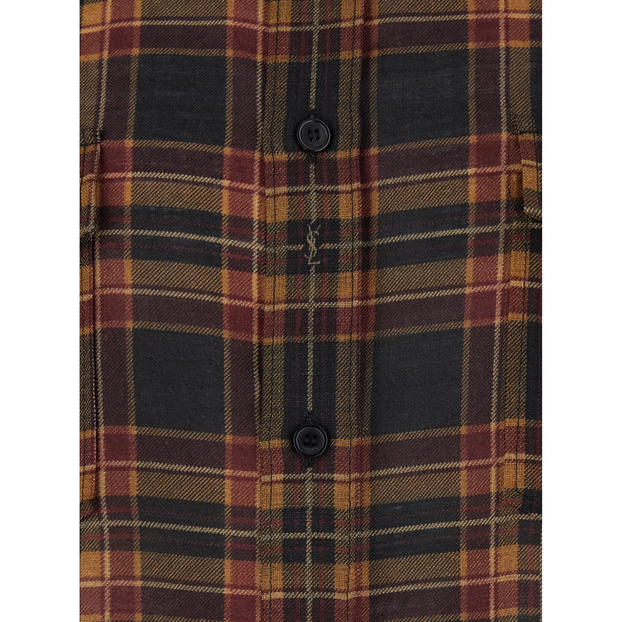 Brown Shirt with Pointed Collar and All-Over Tartan Motif in Wool Man