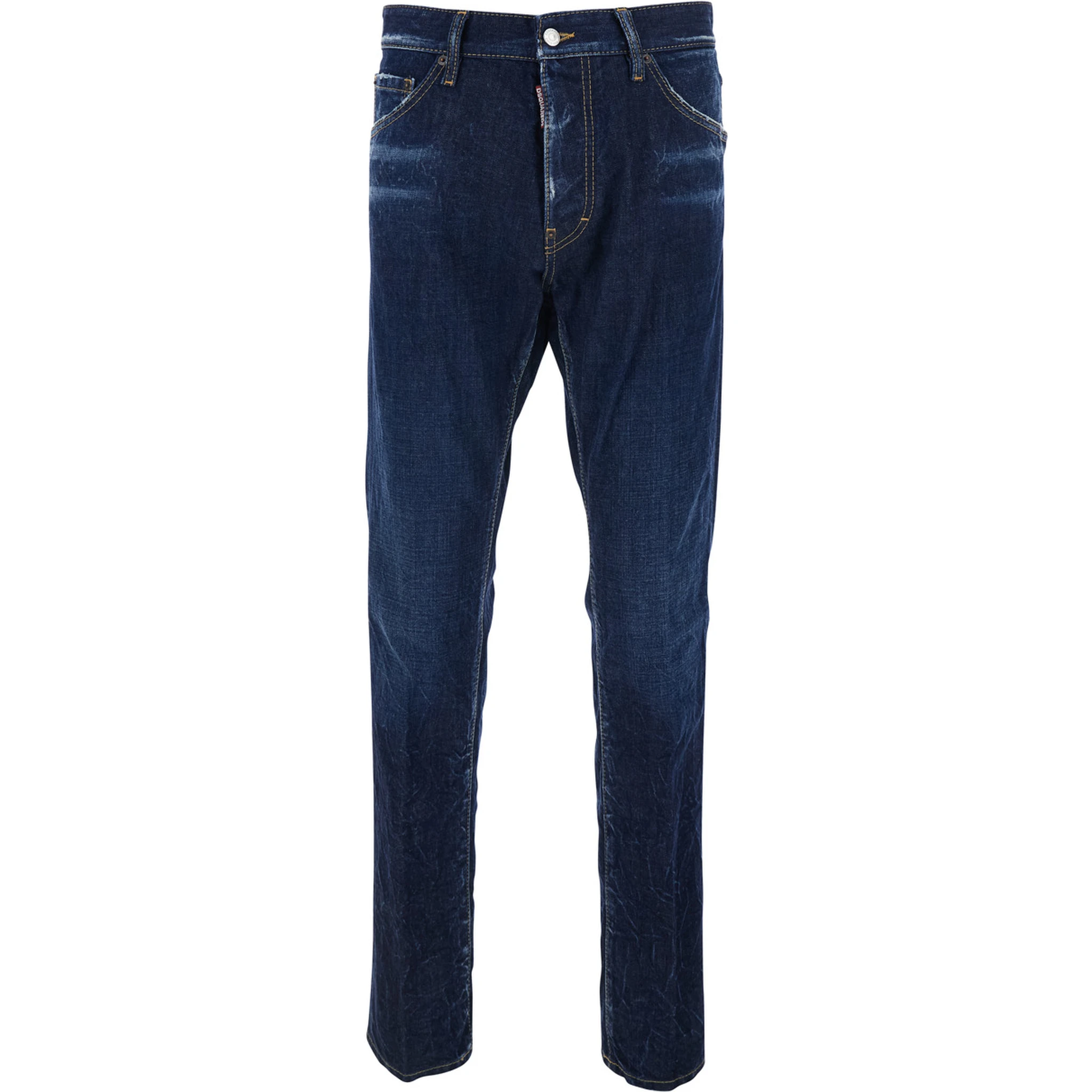 Cool Guy Blue Jeans with Logo Patch on the Rear and Ripped Details in Denim Man