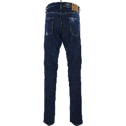 Cool Guy Blue Jeans with Logo Patch on the Rear and Ripped Details in Denim Man