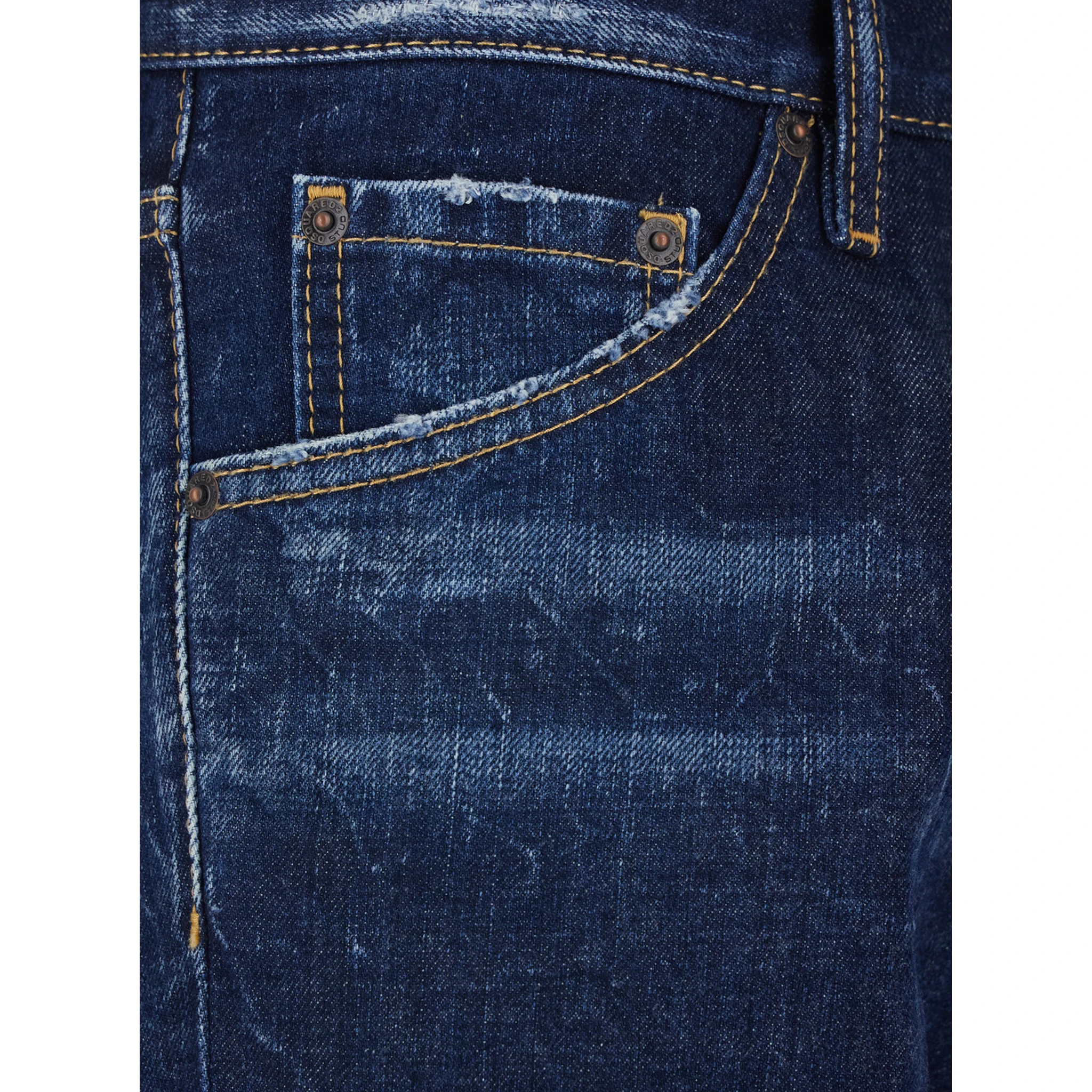 Cool Guy Blue Jeans with Logo Patch on the Rear and Ripped Details in Denim Man