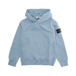 Light Blue Sweatshirt with Fixed Hood and Logo Patch on the Sleeve in Cotton Boy