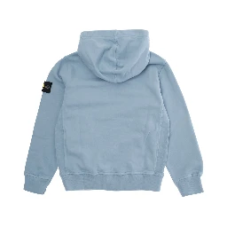 Light Blue Sweatshirt with Fixed Hood and Logo Patch on the Sleeve in Cotton Boy