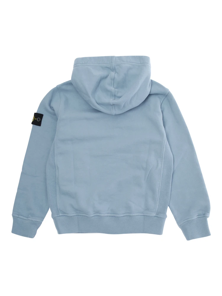 Light Blue Sweatshirt with Fixed Hood and Logo Patch on the Sleeve in Cotton Boy alternative