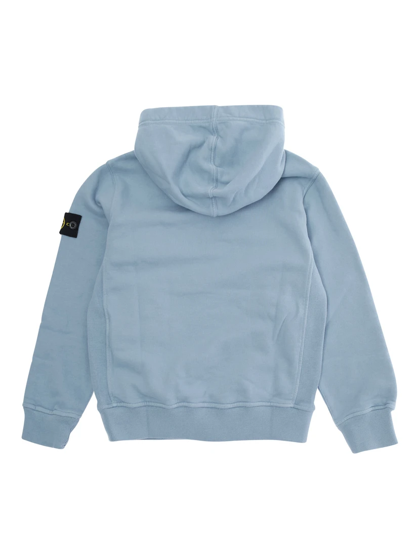 Light Blue Sweatshirt with Fixed Hood and Logo Patch on the Sleeve in Cotton Boy