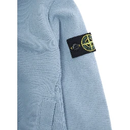 Light Blue Sweatshirt with Fixed Hood and Logo Patch on the Sleeve in Cotton Boy
