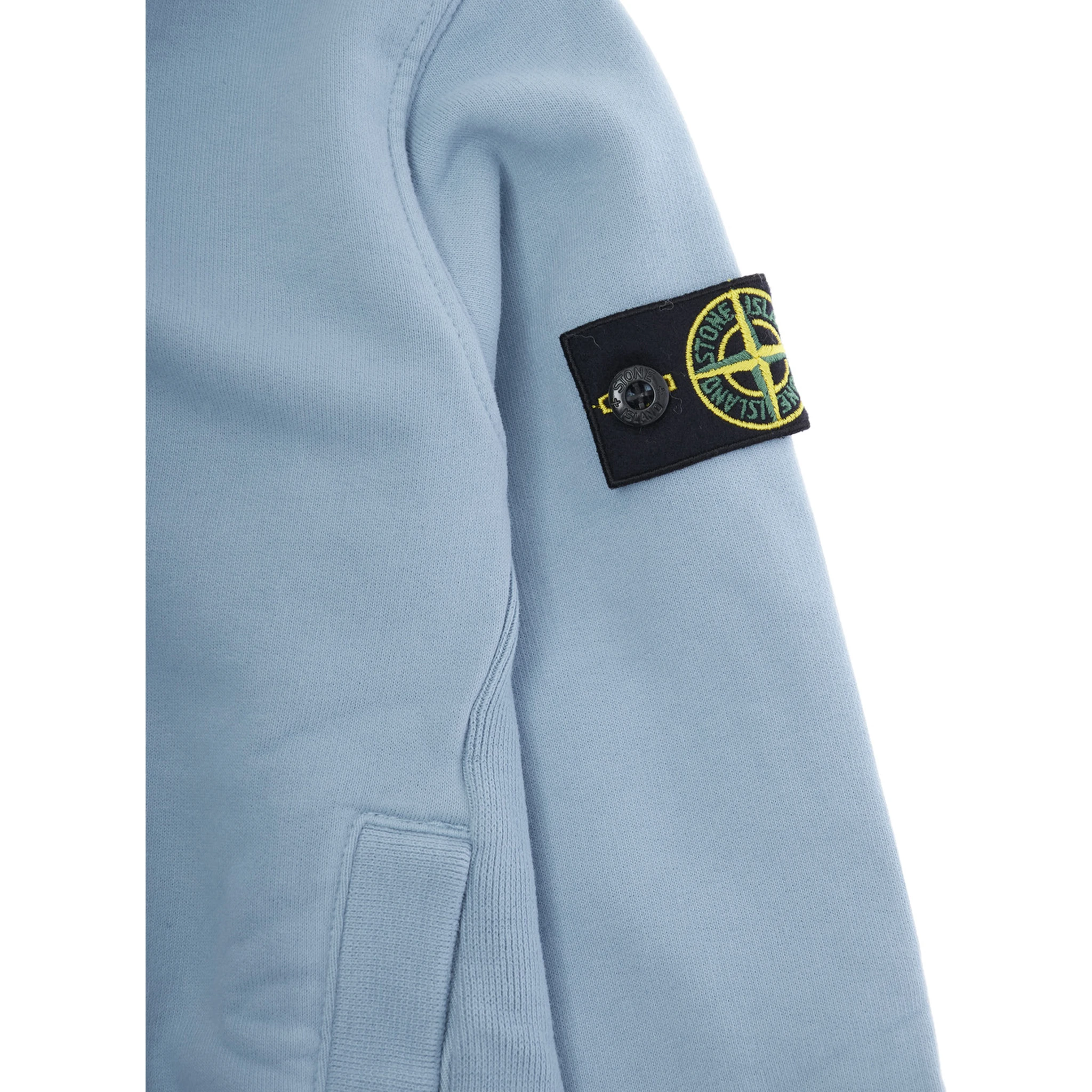 Light Blue Sweatshirt with Fixed Hood and Logo Patch on the Sleeve in Cotton Boy