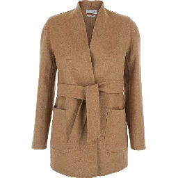 Harold Beige Coat with Front Belt Closure in Wool Woman