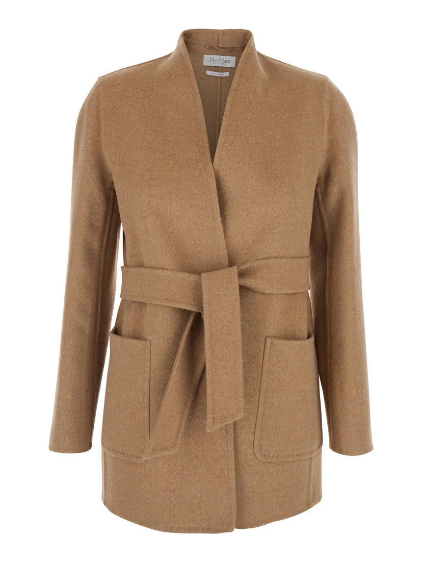 Harold Beige Coat with Front Belt Closure in Wool Woman