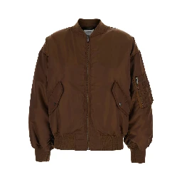 Brown Bomber Jacket with Dropped Shoulder anf Pocket on the Sleeve in Tech Fabric Woman