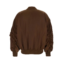 Brown Bomber Jacket with Dropped Shoulder anf Pocket on the Sleeve in Tech Fabric Woman