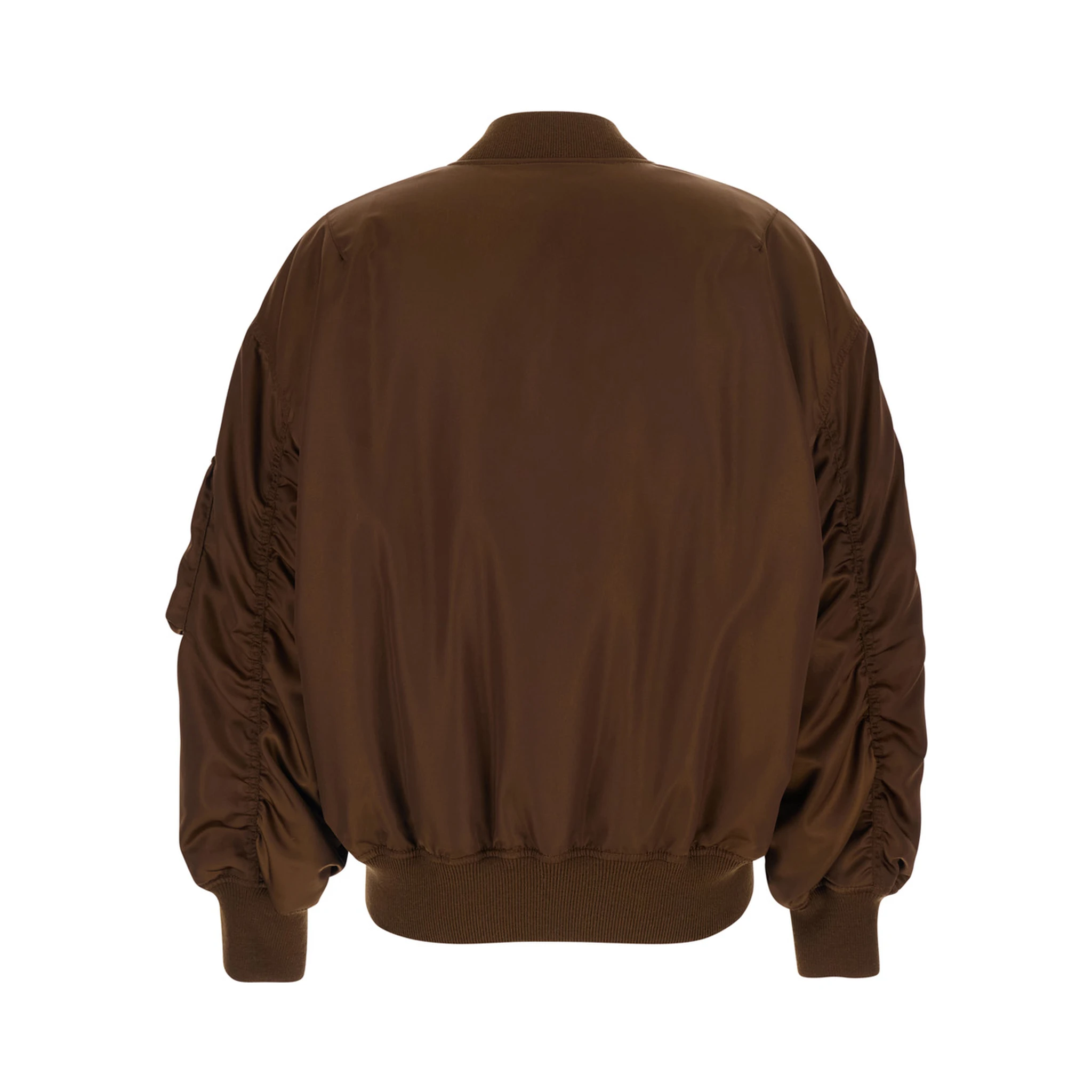 Brown Bomber Jacket with Dropped Shoulder anf Pocket on the Sleeve in Tech Fabric Woman