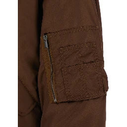 Brown Bomber Jacket with Dropped Shoulder anf Pocket on the Sleeve in Tech Fabric Woman
