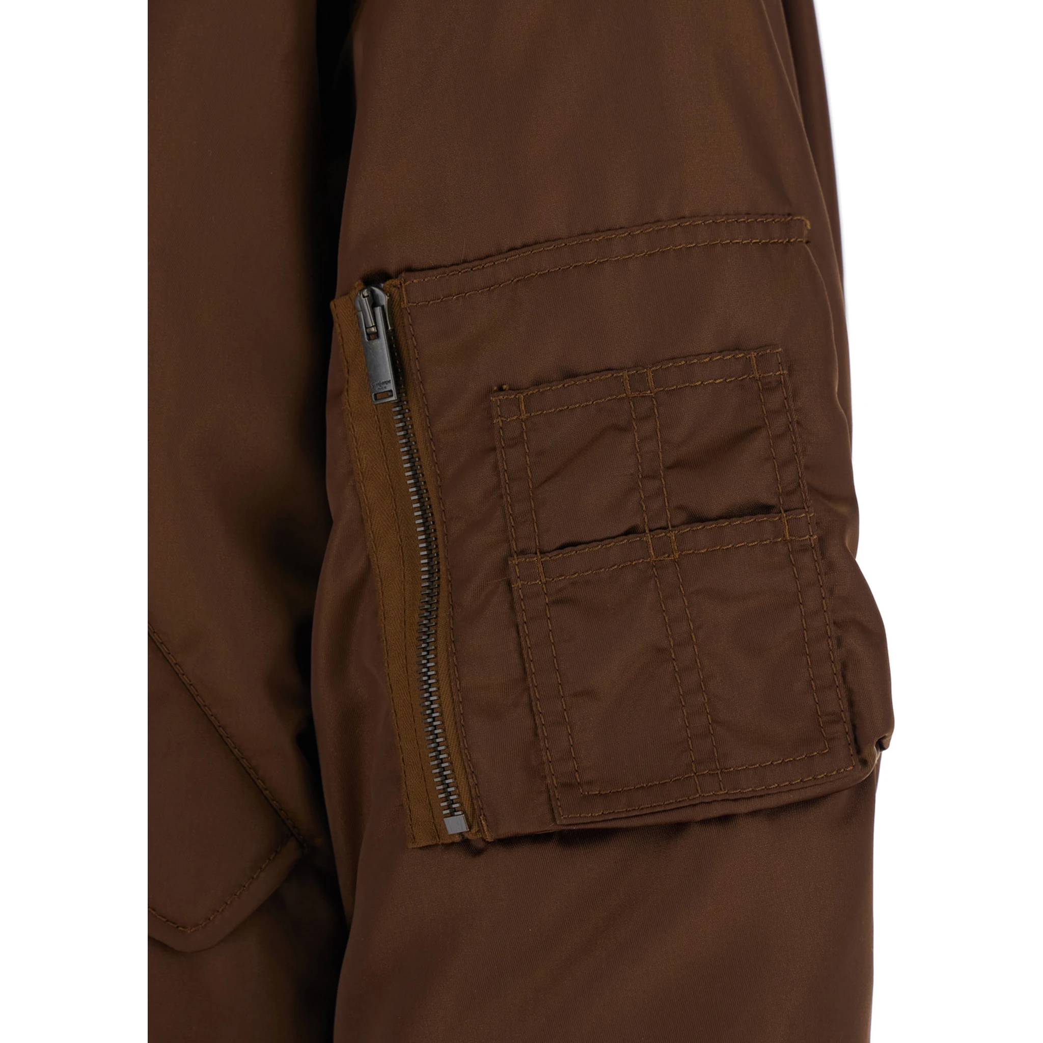 Brown Bomber Jacket with Dropped Shoulder anf Pocket on the Sleeve in Tech Fabric Woman