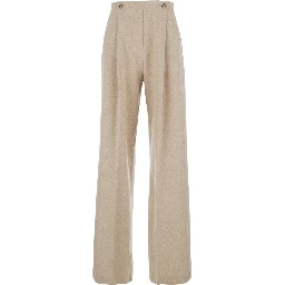 Micenea Beige Trousers with Pleats on the Front and Logo Lettering on the Back in Cashmere Woman