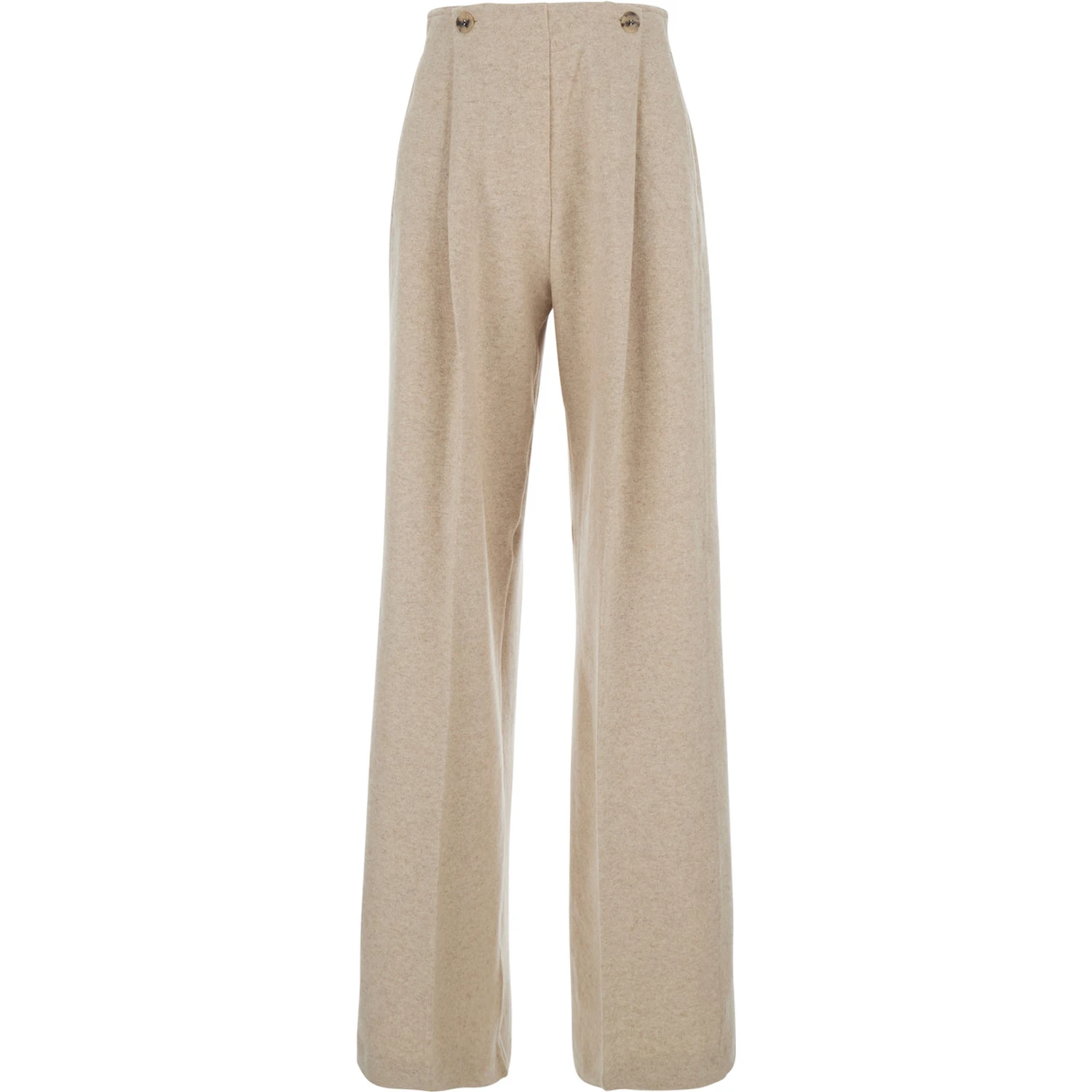 Micenea Beige Trousers with Pleats on the Front and Logo Lettering on the Back in Cashmere Woman