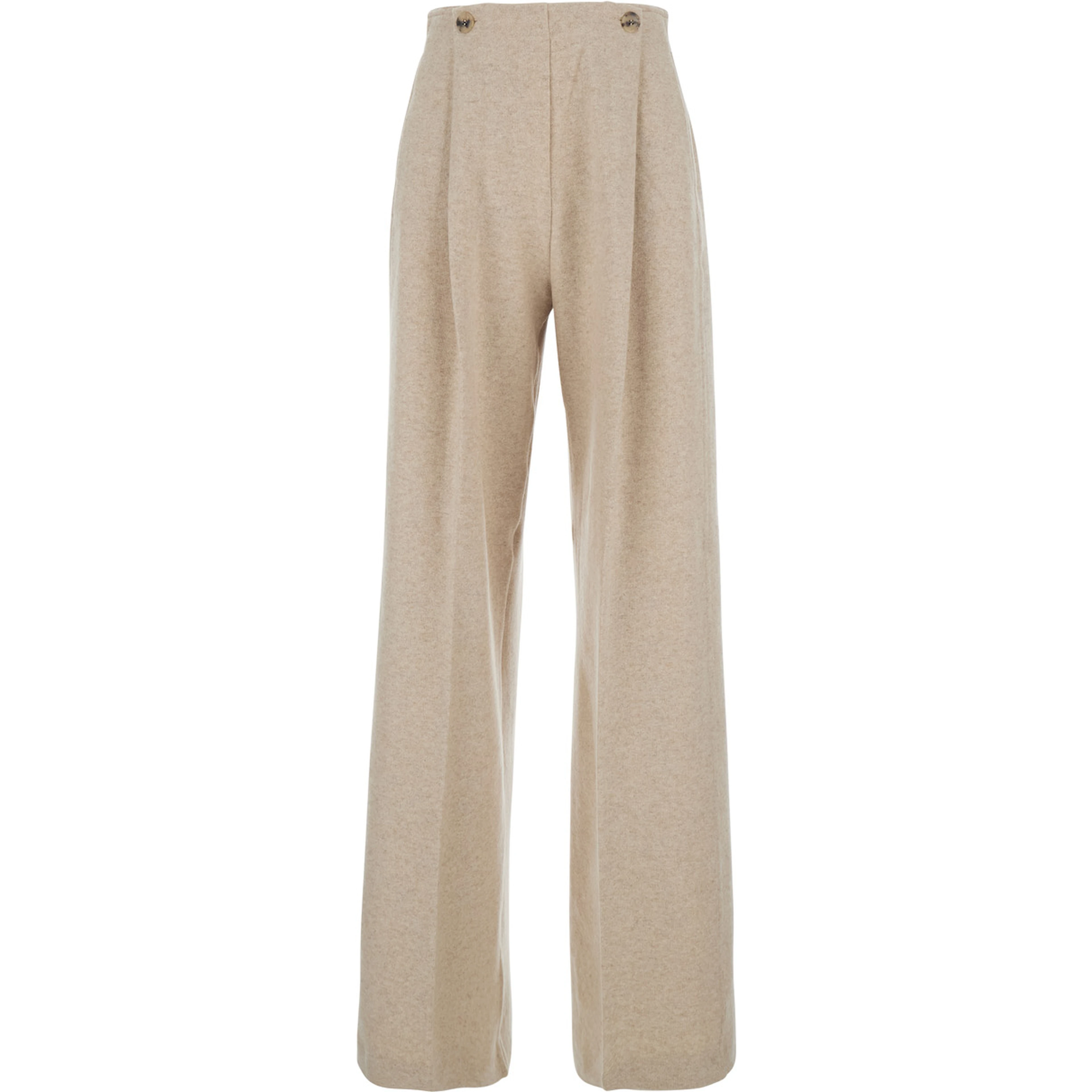 Micenea Beige Trousers with Pleats on the Front and Logo Lettering on the Back in Cashmere Woman