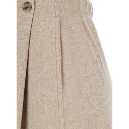 Micenea Beige Trousers with Pleats on the Front and Logo Lettering on the Back in Cashmere Woman