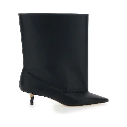 Les Bottes Tourni Black Ankle Boots with Pointed Toe and Low Stiletto Heel in Leather Woman