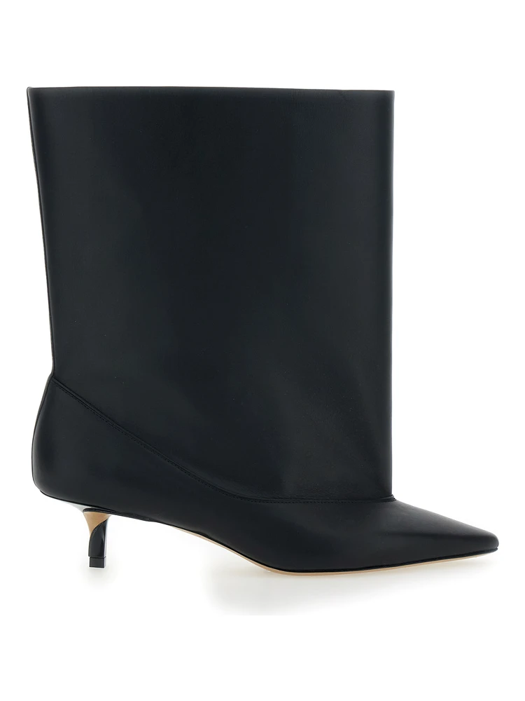 Les Bottes Tourni Black Ankle Boots with Pointed Toe and Low Stiletto Heel in Leather Woman