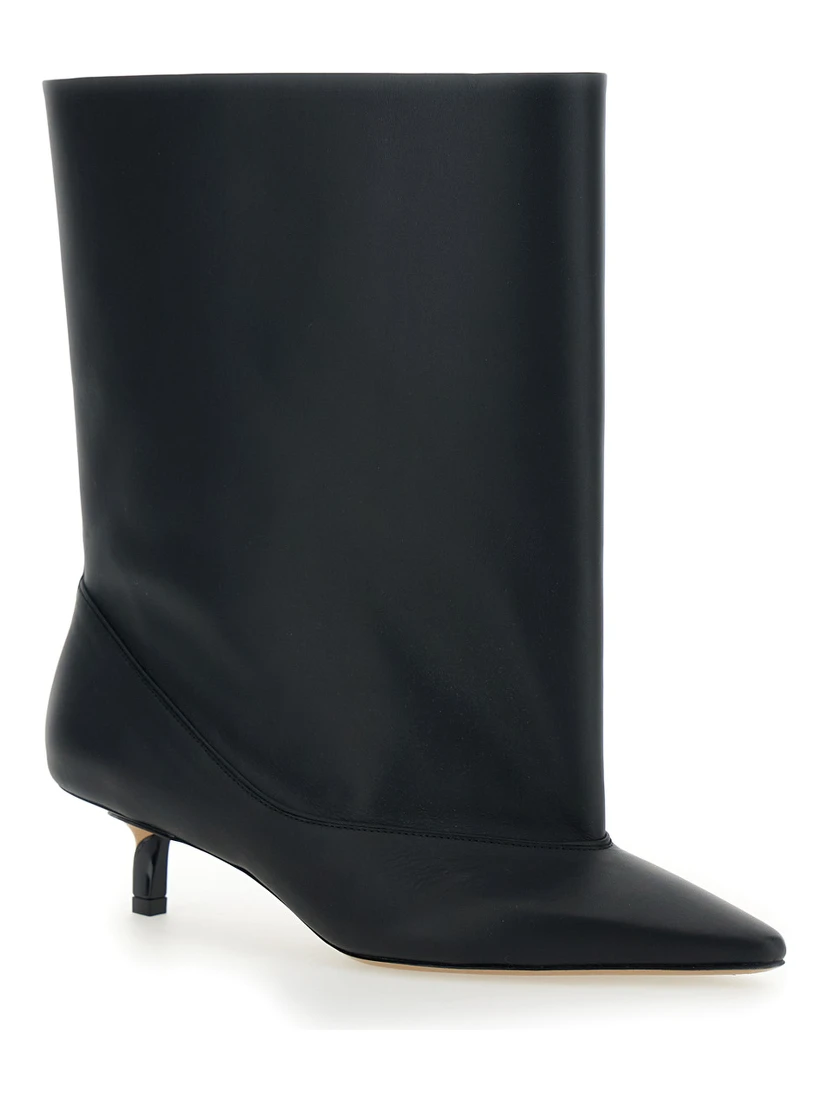 Les Bottes Tourni Black Ankle Boots with Pointed Toe and Low Stiletto Heel in Leather Woman