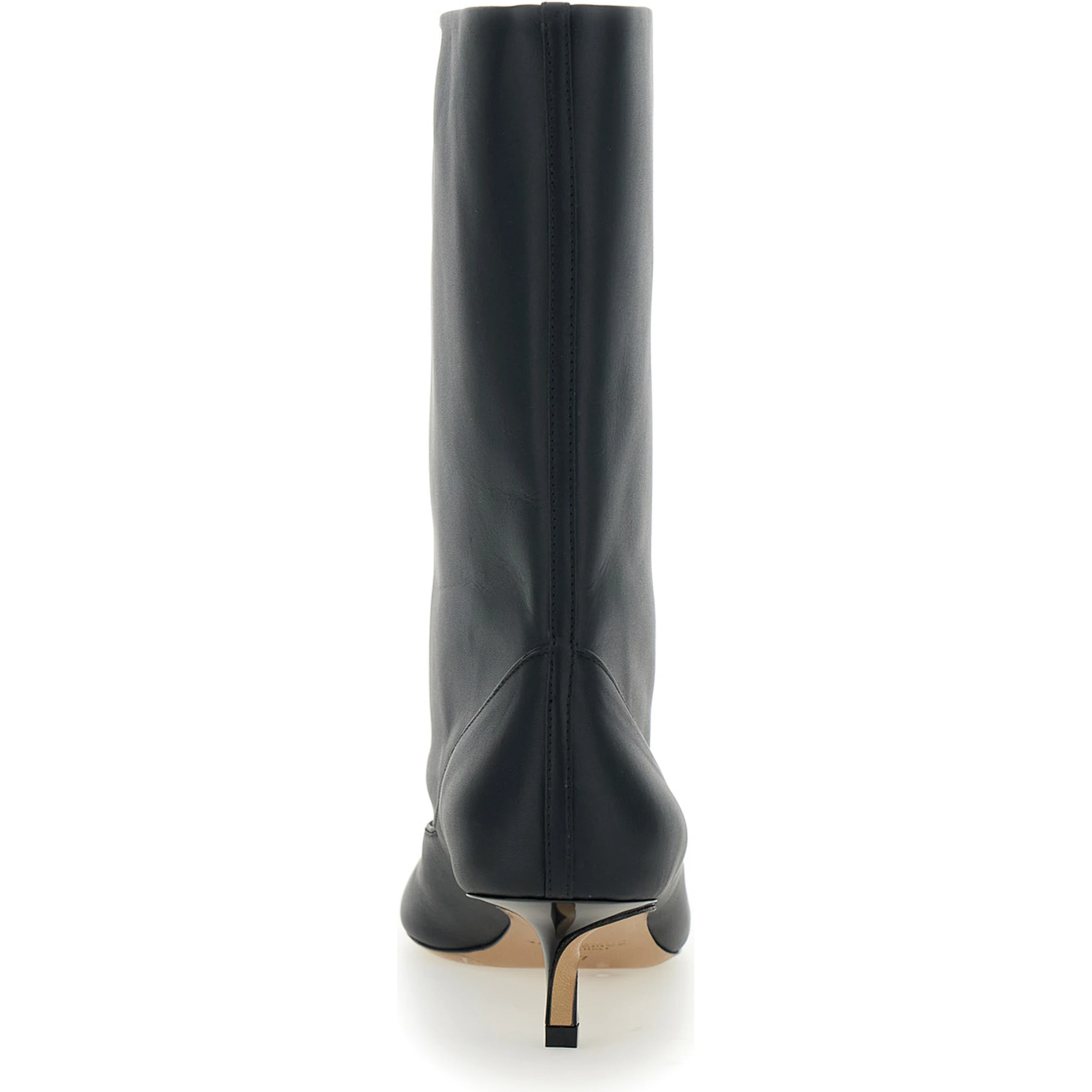 Les Bottes Tourni Black Ankle Boots with Pointed Toe and Low Stiletto Heel in Leather Woman