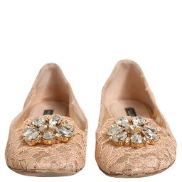 Beige Taormina Lace Crystals Flats Shoes