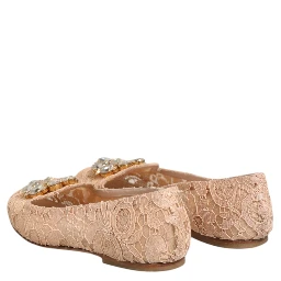 Beige Taormina Lace Crystals Flats Shoes