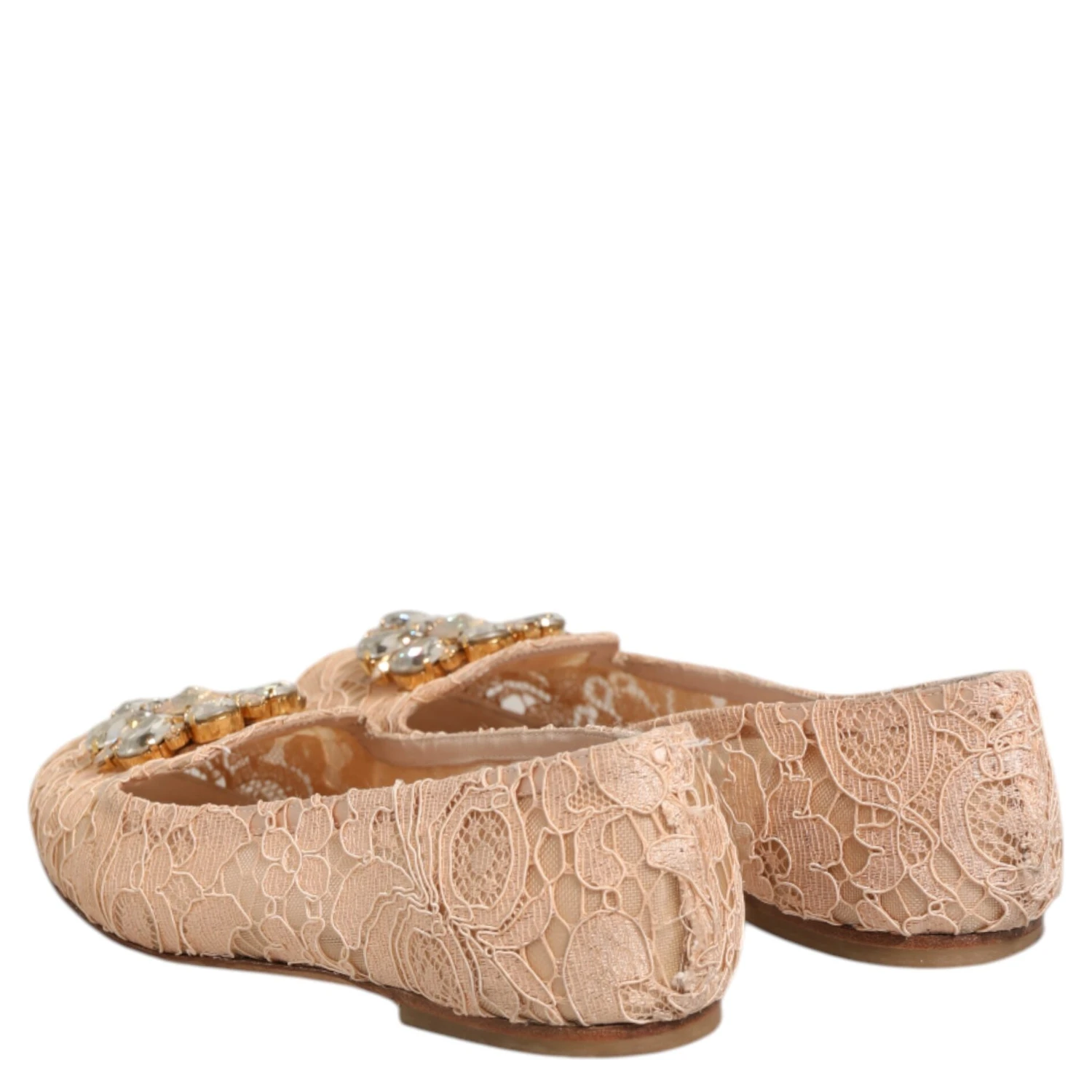 Beige Taormina Lace Crystals Flats Shoes