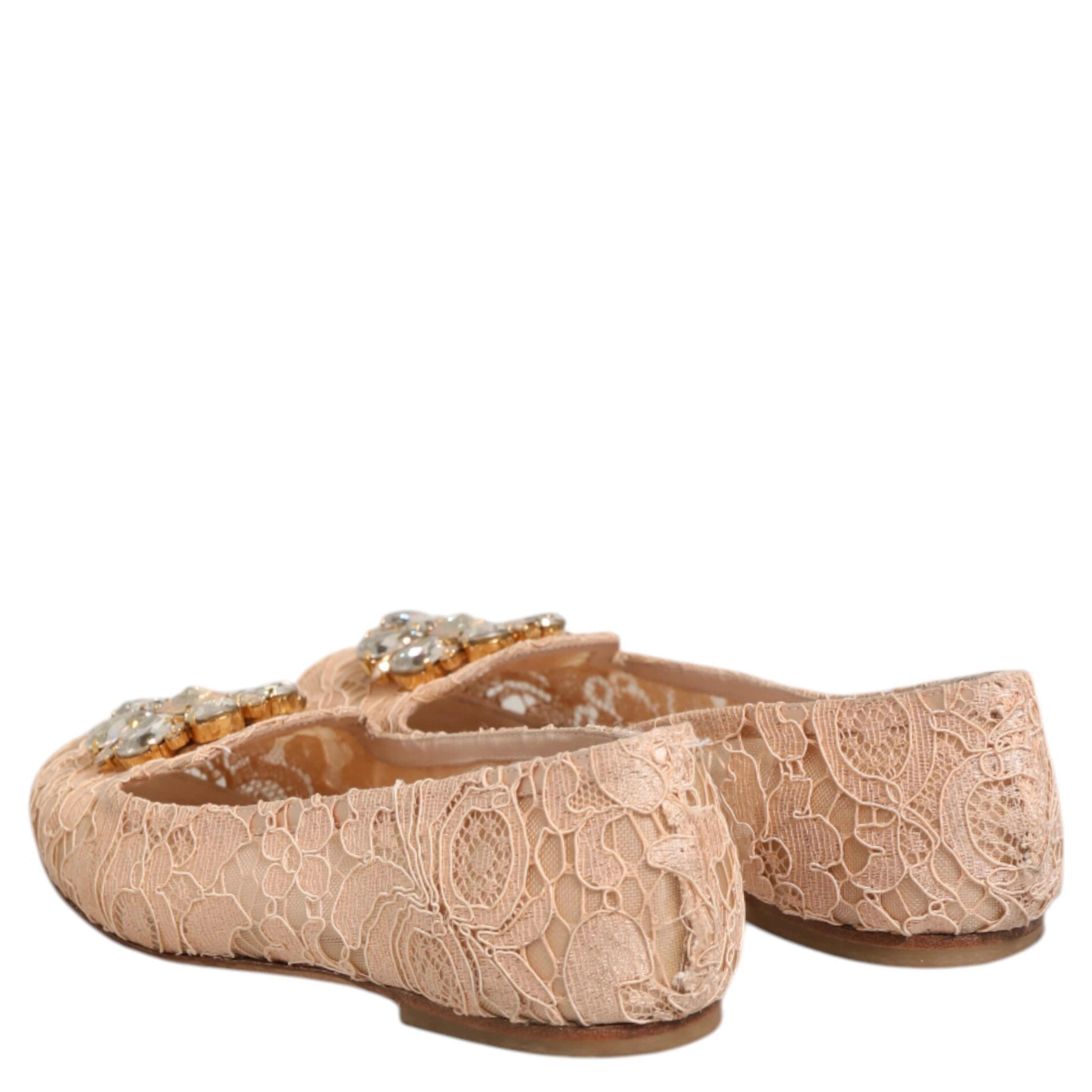 Beige Taormina Lace Crystals Flats Shoes
