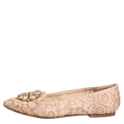 Beige Taormina Lace Crystals Flats Shoes