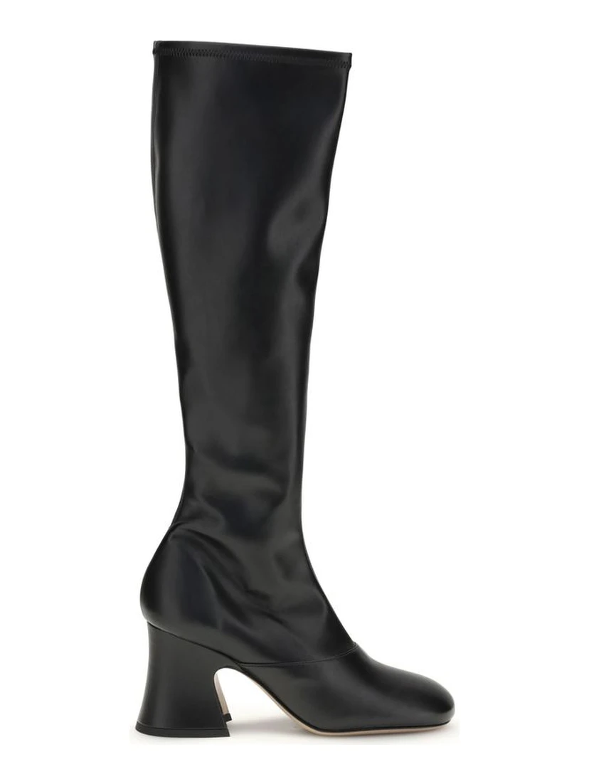 Black Leather High Heel Boots