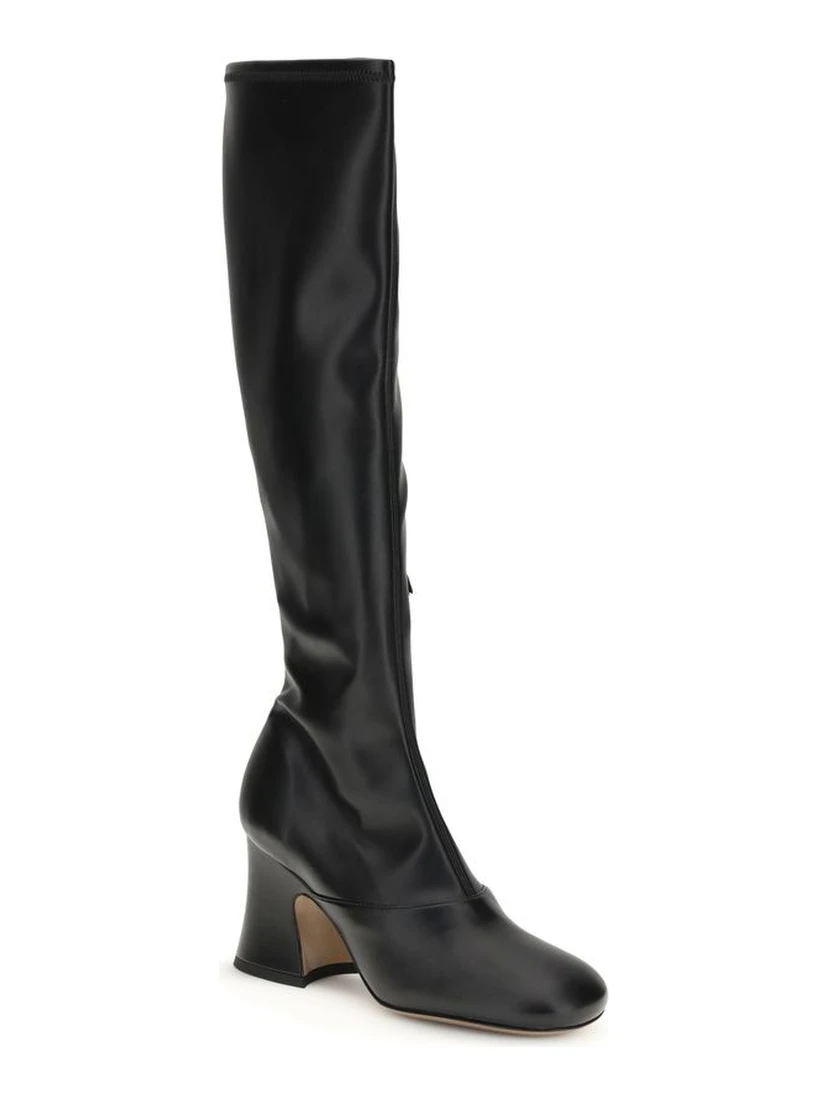Black Leather High Heel Boots