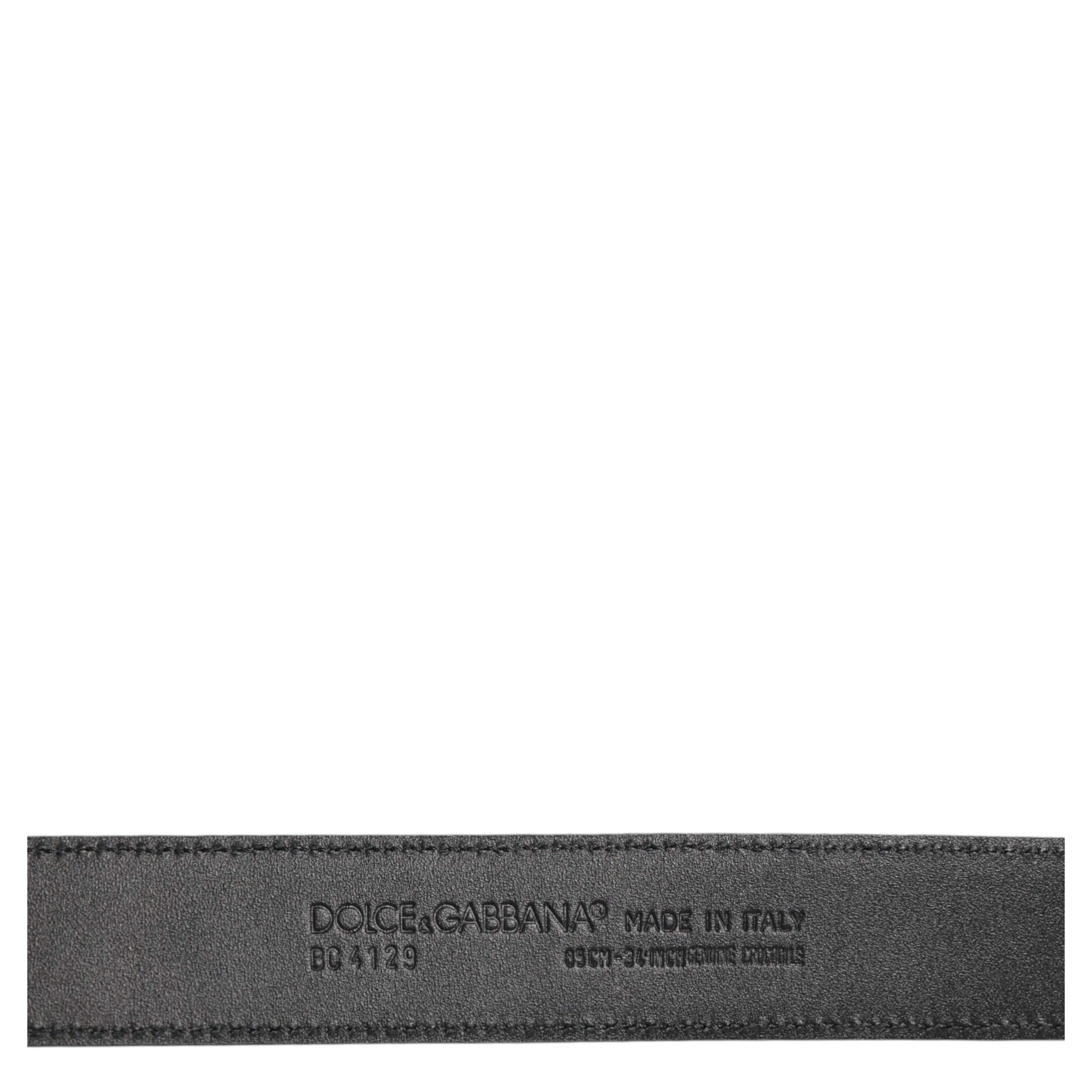 Black Exotic Leather Metal Logo Buckle Belt