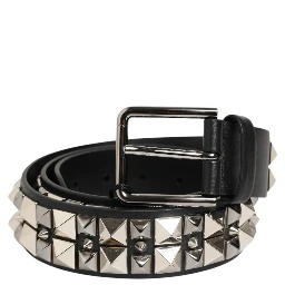 Black Calf Leather Studded Silver Buckle Belt