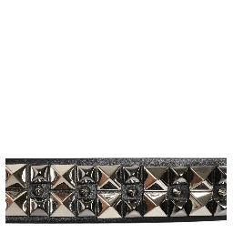 Black Calf Leather Studded Silver Buckle Belt