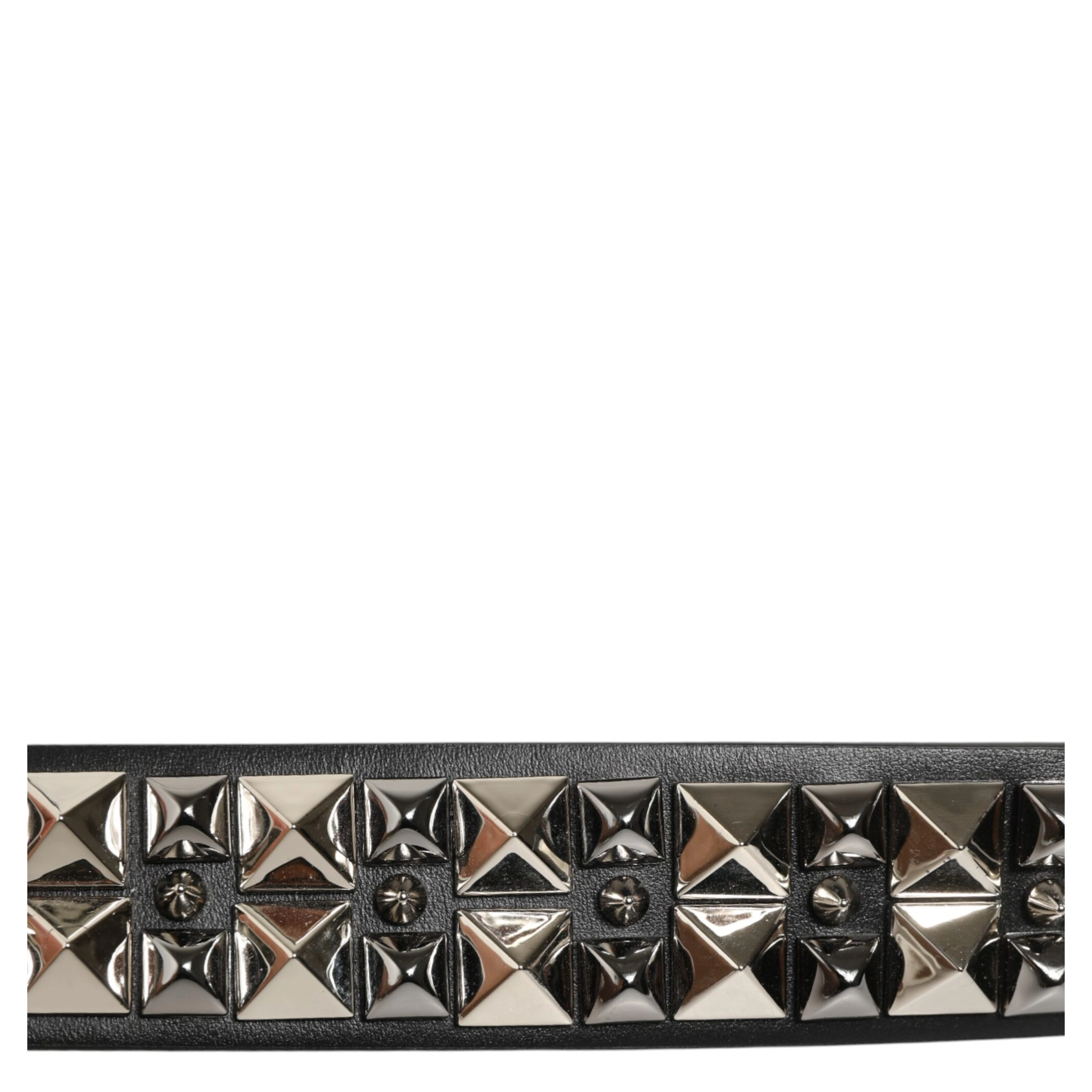 Black Calf Leather Studded Silver Buckle Belt