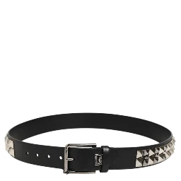 Black Calf Leather Studded Silver Buckle Belt