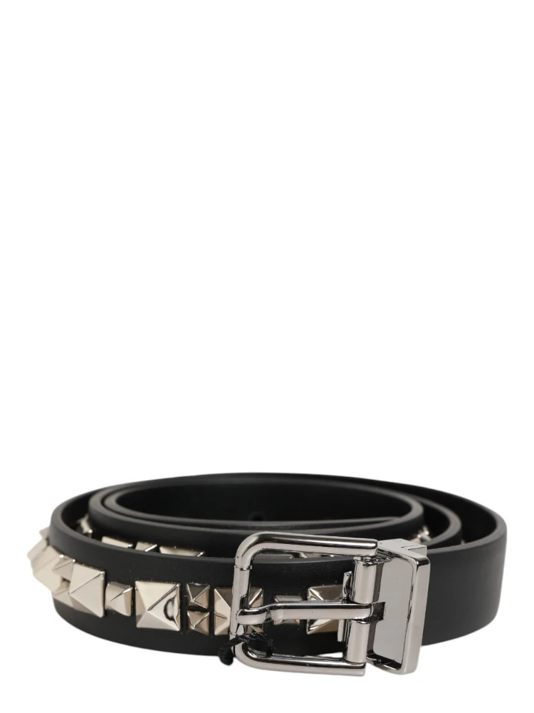 Black Leather Studded Silver-Tone Buckle Belt alternative